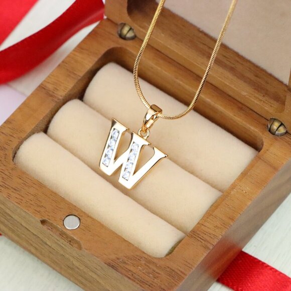 "Rose Gold Letter W Pendant with Crystals – Elegant Personalized Charm,XPPT1372 - Picture 8 of 13